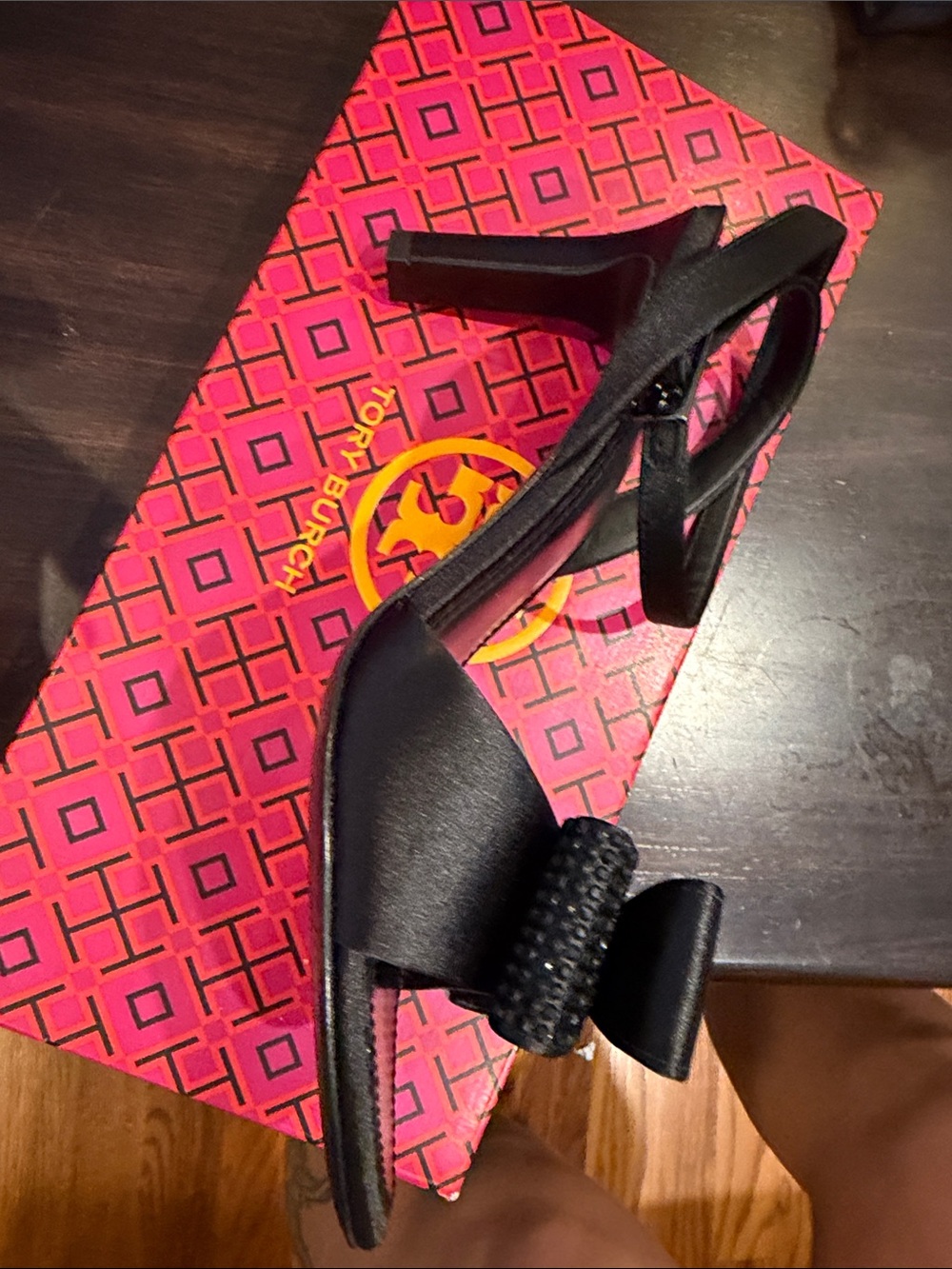 Tory Burch Black Satin Bow Slingback Heels - Picture 5 of 5